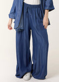 DENIM DRAWSTRING WIDE LEG TROUSERS