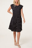 Black CAP SLEEVE POLKA DOT MINI DRESS