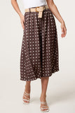 Chocolate BELTED POLKA DOT CULOTTE TROUSERS