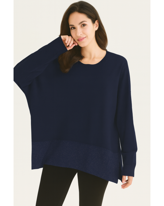 Navy Soft Knit with Lurex Border