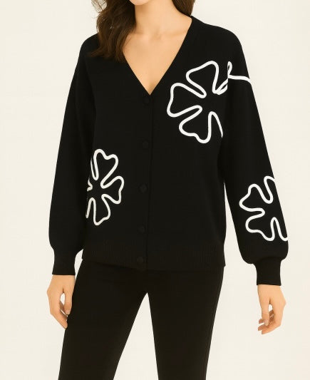 Black Embroidered Soft Knit Cardy