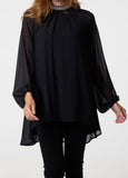 Black EMBELLISHED COLLAR TUNIC TOP