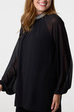 Black EMBELLISHED COLLAR TUNIC TOP