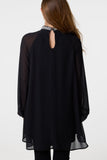 Black EMBELLISHED COLLAR TUNIC TOP