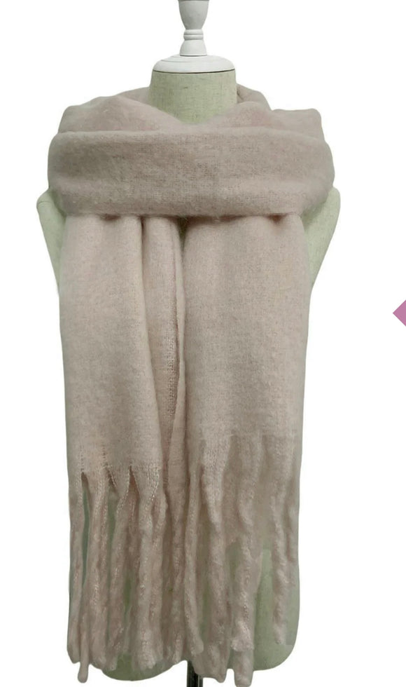 Chunky Scarf Pink Cosy Plain Blanket Tassel