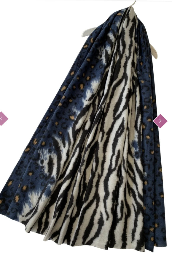 Chunky Scarf Navy Fashion Leopard and Zebra Print Wool