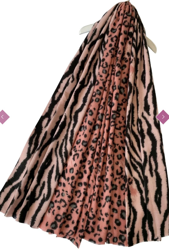 Chunky Scarf Pink Fashion Leopard and Zebra Print Wool