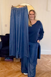 DENIM DRAWSTRING WIDE LEG TROUSERS