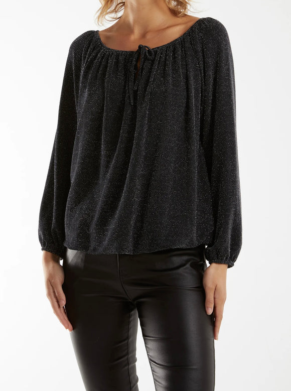 Silver Glitter Bow Blouse