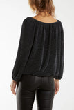 Silver Glitter Bow Blouse
