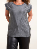 Silver Shimmer Lurex Frill Sleeve Top