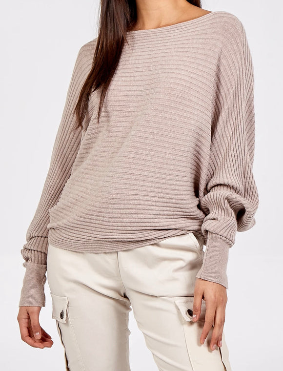 Mocha BATWING RIBBED JUMPER