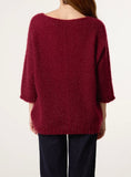 Wine FLUFFY V-NECK EXPOSED SEAMS JUMPER