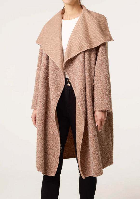 Camel BRUSHED WOOL LIKE WATERFALL COAT
