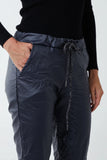 Navy MAGIC STRETCH PU COATED CRUSHED TROUSERS