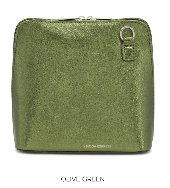 Bag Olive Green Leather Crossbody Metallic