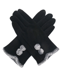 Glove Black Faux Fur Trim Pom Pom