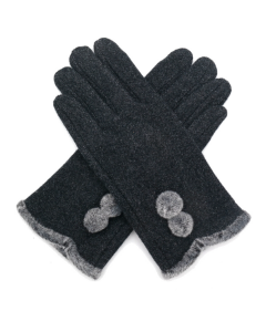 Glove Charcoal Faux Fur Trim Pom Pom