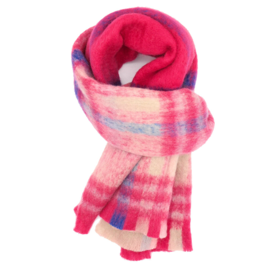 Chunky Scarf Hot Pink Tartan