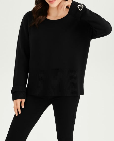 Black Soft Knit with Heart Cuff Buckle