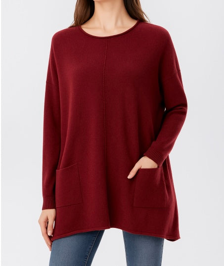 Wine Super Soft Oversize Knit with Pockets