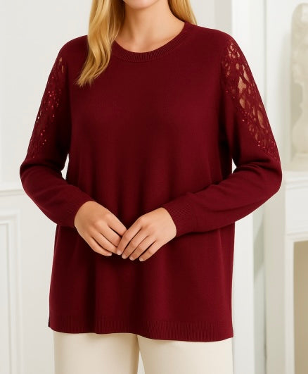 Wine Soft Knit with Sleeve Embellished