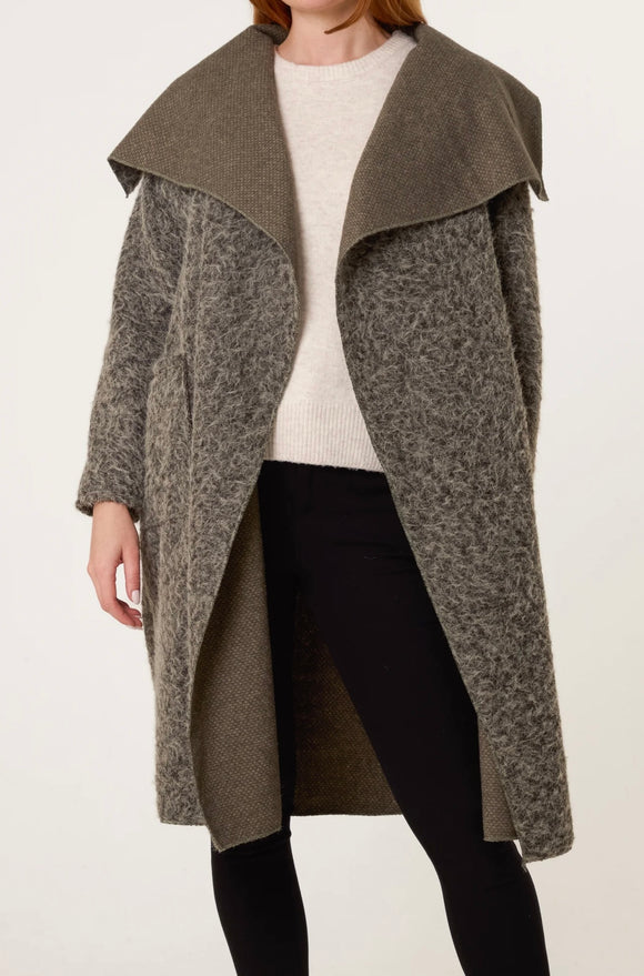 Khaki BRUSHED WOOL LIKE WATERFALL COAT