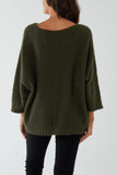 Khaki FLUFFY V-NECK EXPOSED SEAMS JUMPER