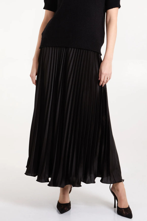 Black SATIN PLEATED MAXI SKIRT