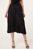 Black METALLIC GLITTER PLEATED MIDI SKIRT