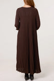 Chocolate LONG SLEEVE POCKETS PLEATED MAXI DRESS