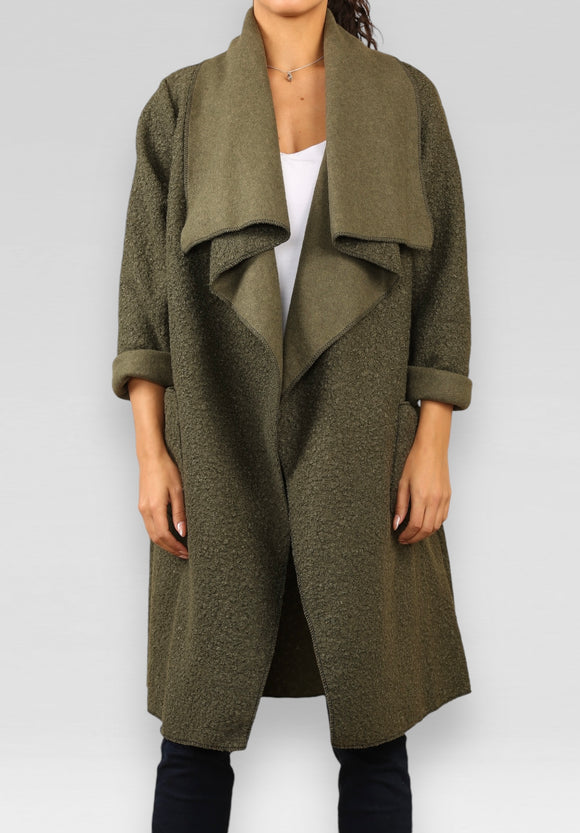 Khaki WATERFALL TEDDY SOFT WOOL BLEND LIGHTWEIGHT JACKET