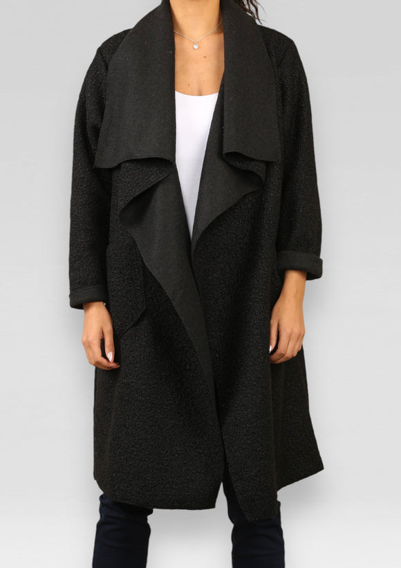 Black WATERFALL TEDDY SOFT WOOL BLEND LIGHTWEIGHT JACKET