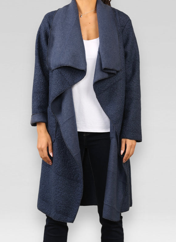 Navy WATERFALL TEDDY SOFT WOOL BLEND LIGHTWEIGHT JACKET
