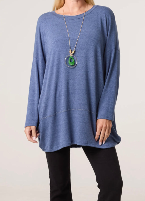 Denim NECKLACE LUREX TRIM FINE KNIT JUMPER