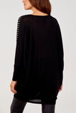 Black PEARL EMBELLISHED BATWING TOP