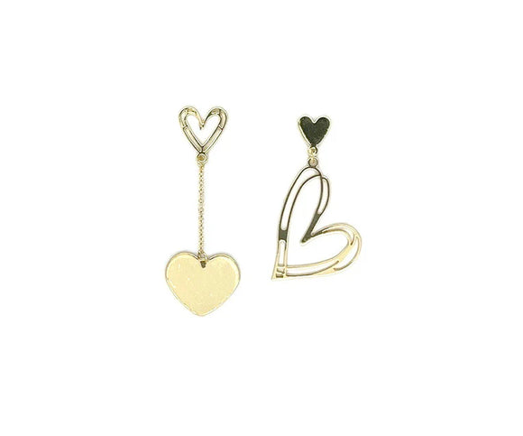 Earring Gold Asymmetric Drop Heart