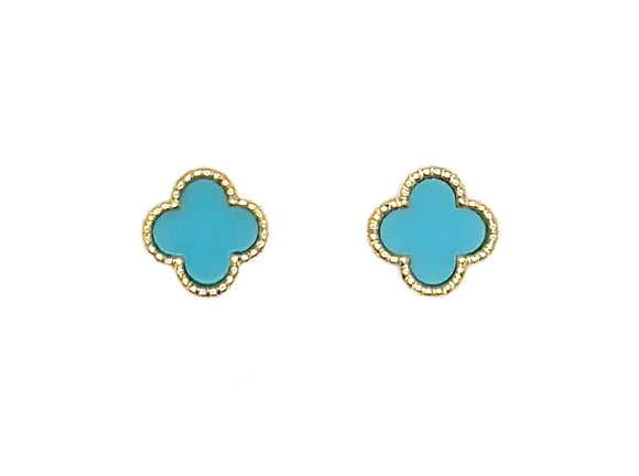 Earring Gold Turquoise Clover-Shaped Stone Stud Earrings in Gold