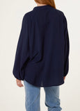 Navy COLLARLESS BALLOON SLEEVE BLOUSE