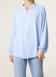 Light Blue COLLARLESS BALLOON SLEEVE BLOUSE