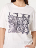 White LEOPARD SKETCH RELAXED T-SHIRT