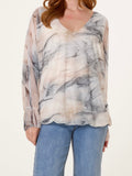 Stone DOUBLE V-NECK MESH BLOUSE