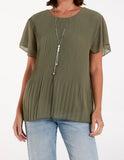 Khaki NECKLACE PLEATED TOP