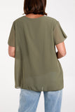 Khaki NECKLACE PLEATED TOP