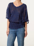 Navy Sunflower LACE SLEEVE BLOUSE