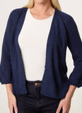 Navy RIBBED EDGE OPEN KNIT CARDIGAN