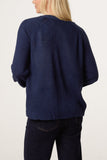 Navy RIBBED EDGE OPEN KNIT CARDIGAN