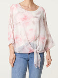 Pink FLORAL CHIFFON FRONT KNOT BLOUSE