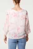 Pink FLORAL CHIFFON FRONT KNOT BLOUSE