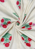 Cream Floral Motif and Stripe Woven Cotton Frayed Scarf